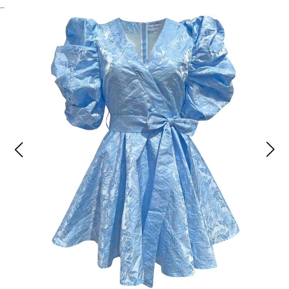 NWT MADELEINE SIMON STUDIO Aquaris Blue Roses Brocade Jacquard Coquette dress M